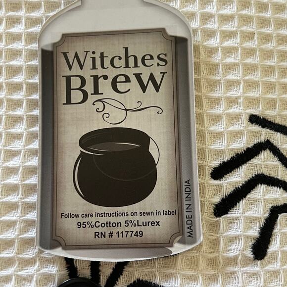 Witches Brew Halloween Kitchen Towels Set of 2 Cotton Blend 16x28 Spiders Stripe - Picture 4 of 4